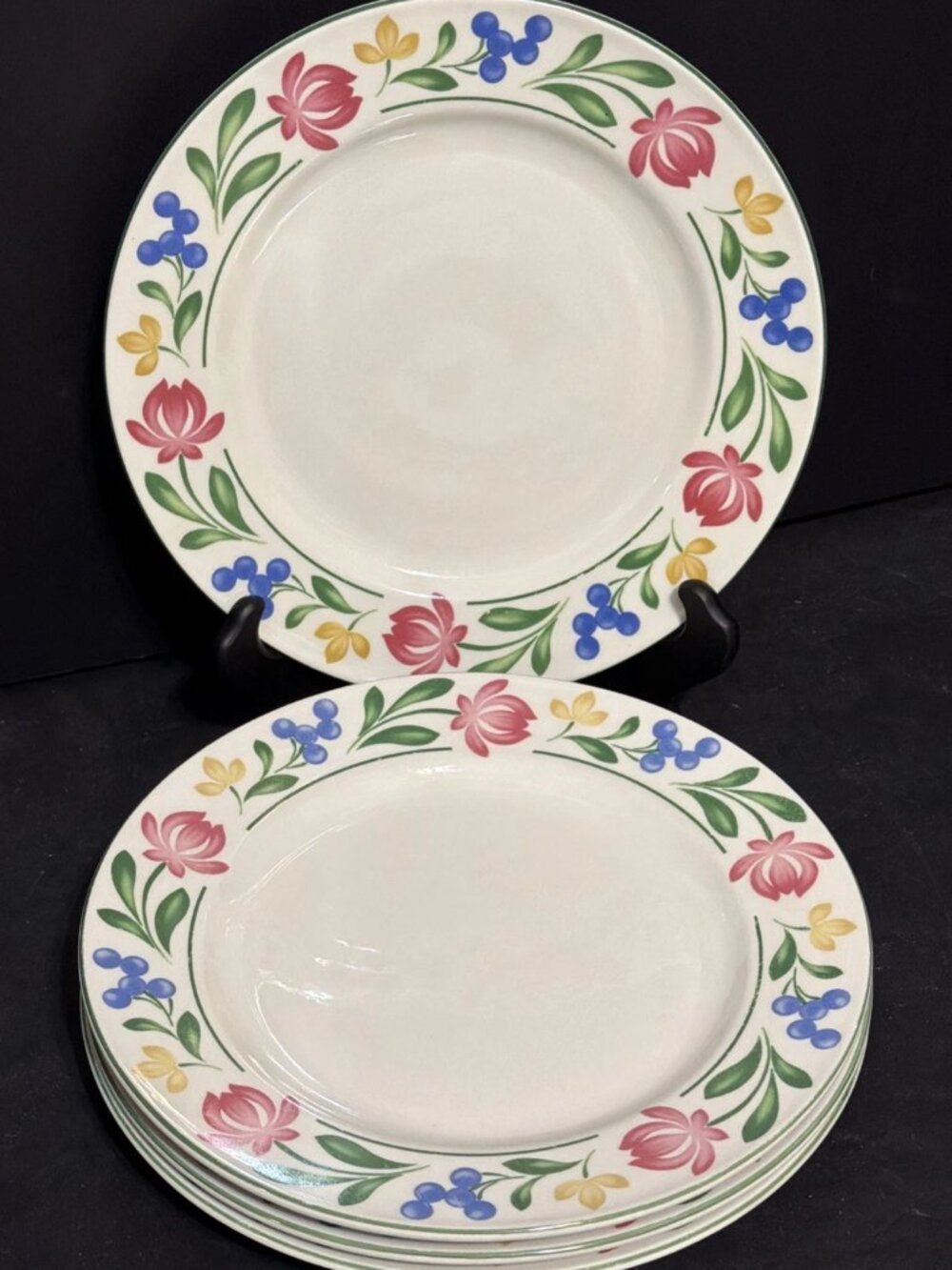 Lot of 4 Vintage Farberware Stoneware Dorchester 10.5" Dinner Plates #388 Floral